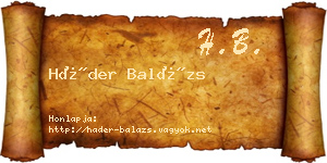 Háder Balázs névjegykártya